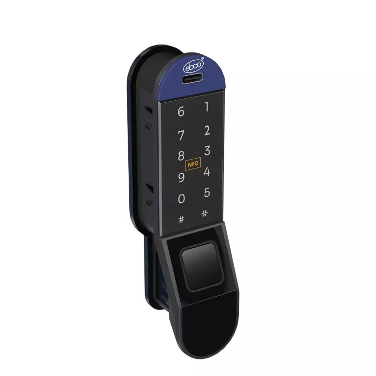 Ebco Esmart Digital Lock 2 -Vertical - Fingerprint + Numeric + NFC Black Finish for 16-22 mm Door Thickness, ESDL2-V-FNN-BL