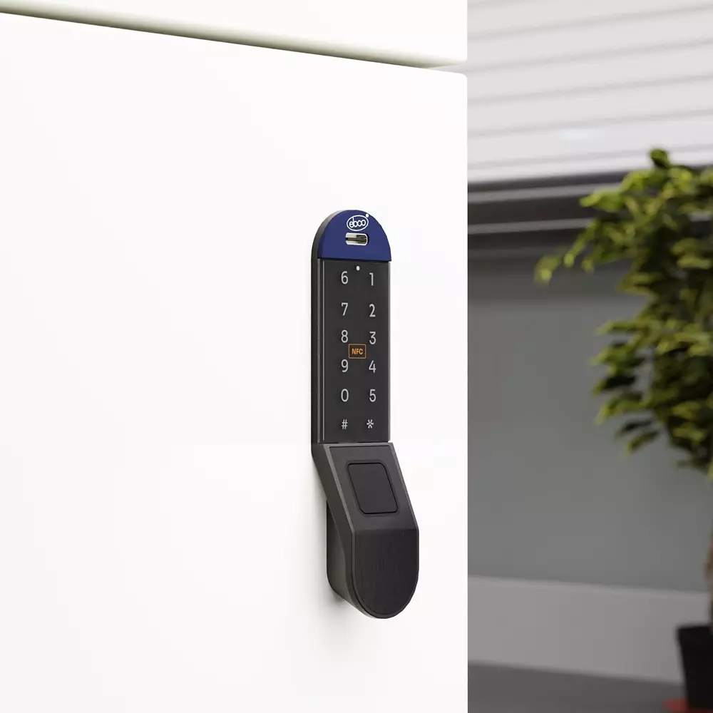 Ebco Esmart Digital Lock 2 -Vertical - Fingerprint + Numeric + NFC Black Finish for 16-22 mm Door Thickness, ESDL2-V-FNN-BL