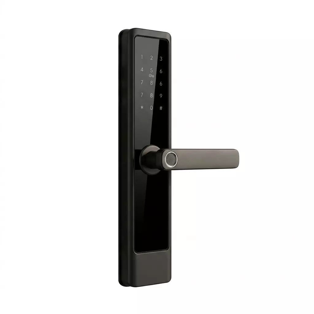 ETI Smart Door Lock Black & Grey Fingerprint, PIN Code, RFID Card, Mechanical Key Access System Metal Alloy for All Type Wooden Doors