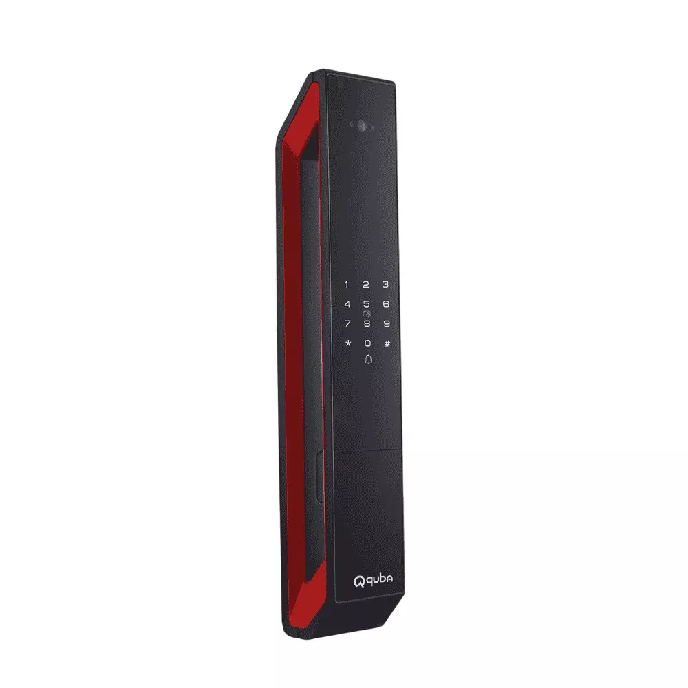 Quba Artis Digital Main Door Lock 8 Way Access Face and Palm Recognition for 40-120 mm Door Thickness, Red