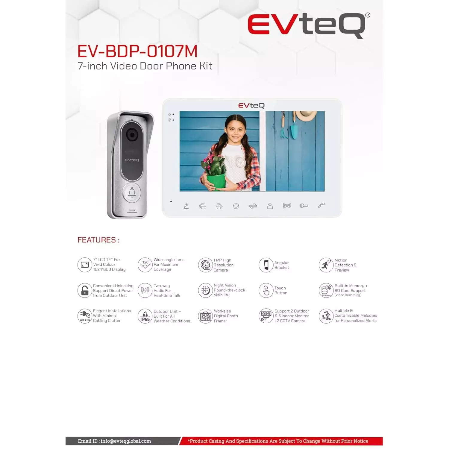 EVTeq Video Door Phone with Memory 178 mm (7 inch) Screen Size 1 MP Camera LCD Digital Display, EV-BDP-0107M