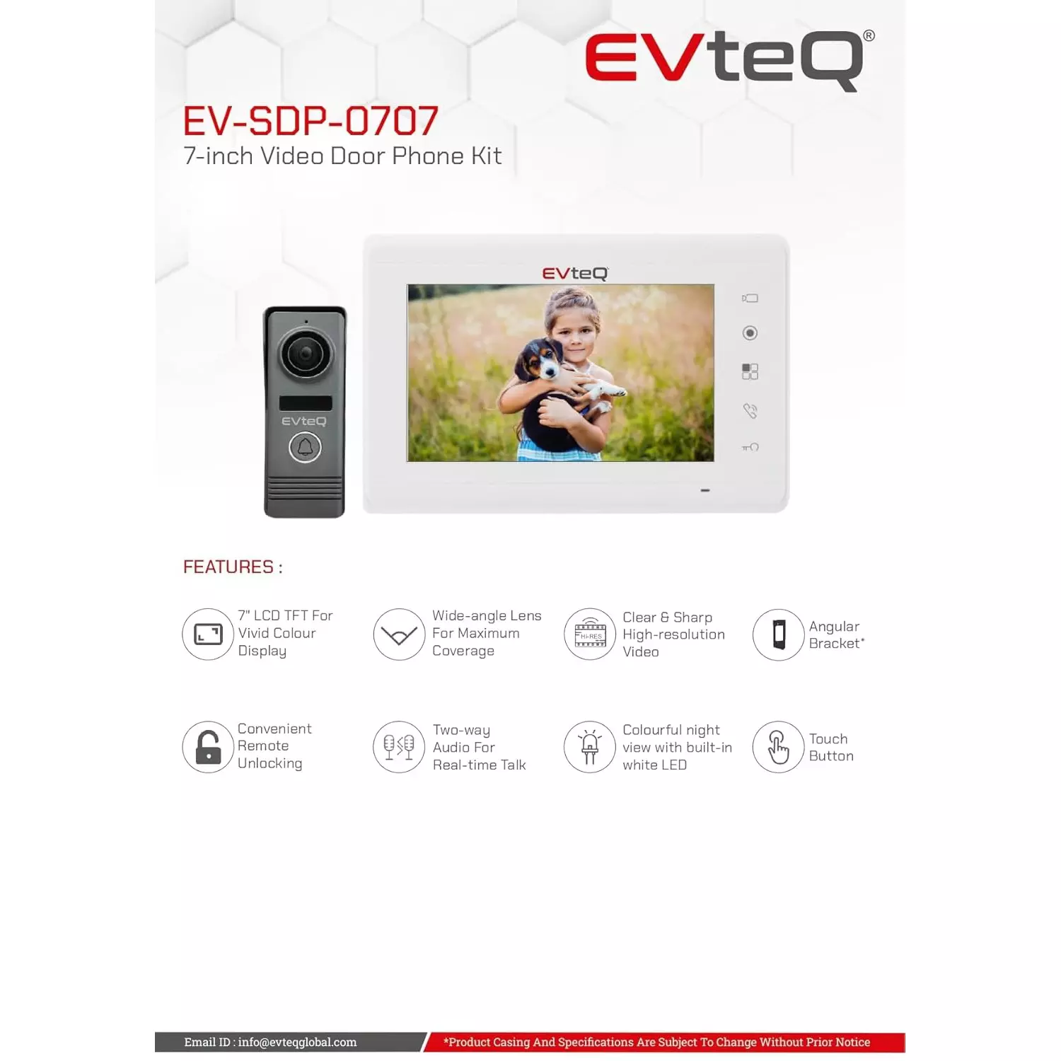 EVTeq Video Door Phone Kit 7 inch (178 mm) Screen Size LCD TFT Display Wall Mount Grey, EV-SDP-0707