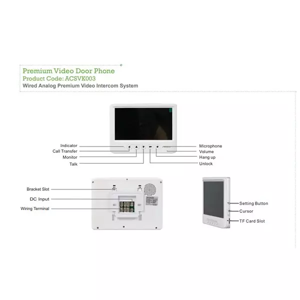 Havells Wired Analog Video Intercom System with 1 A Current Rating and 12 V Input Voltage, ACSVK003
