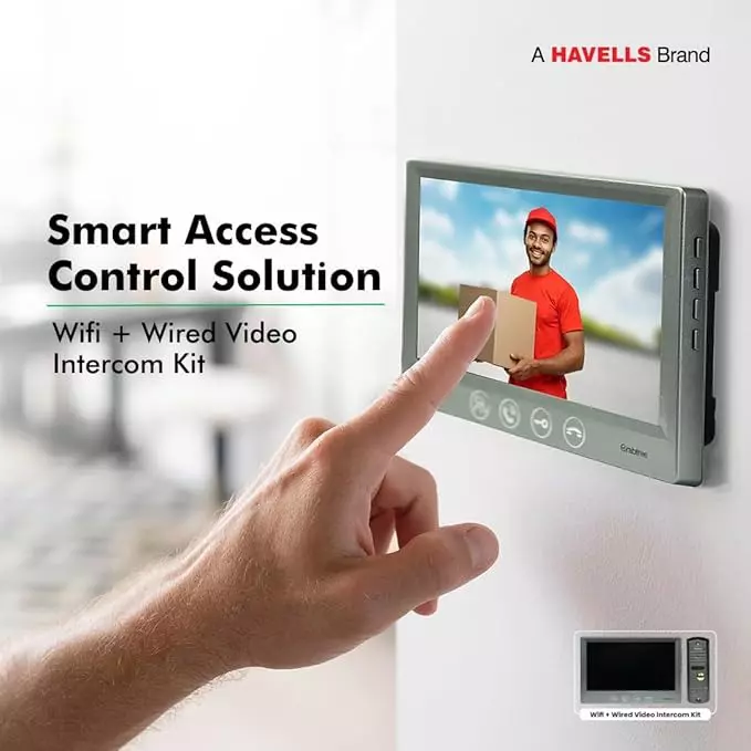 Havells Wi-Fi + Wired Video Intercom Kit Battery Powered with IP65 Rating and 160° View Angle, ACSVK006