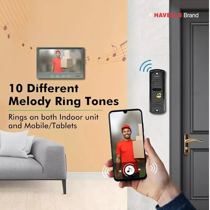 Havells Wi-Fi + Wired Video Intercom Kit Battery Powered with IP65 Rating and 160° View Angle, ACSVK006