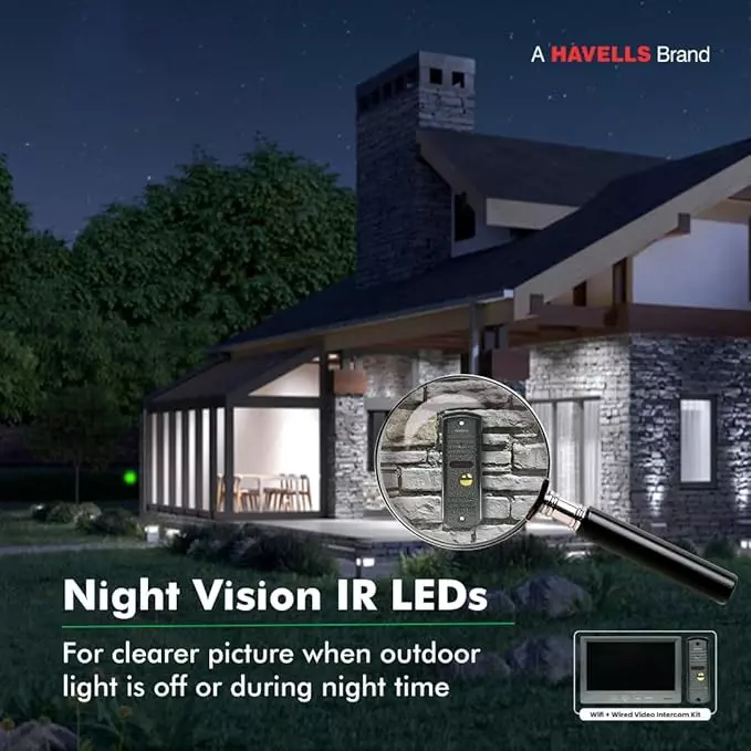 Havells Wi-Fi + Wired Video Intercom Kit Battery Powered with IP65 Rating and 160° View Angle, ACSVK006