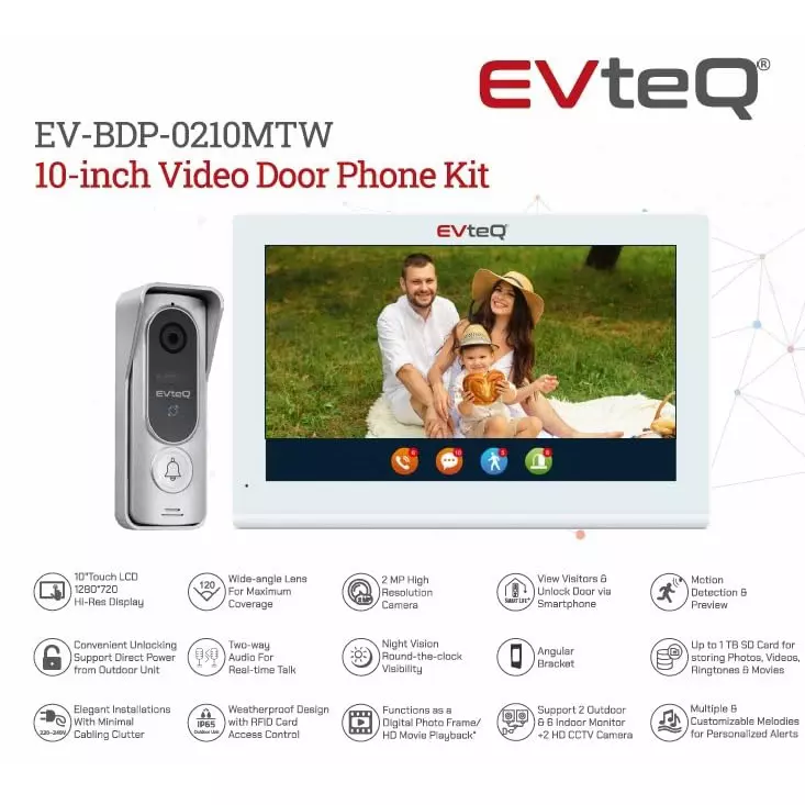 EVTeq Video Door Phone 254 mm (10 inch) Screen Size 2 MP Camera LCD Digital Display 1TB SD Card Support, EV-BDP-0210MTW