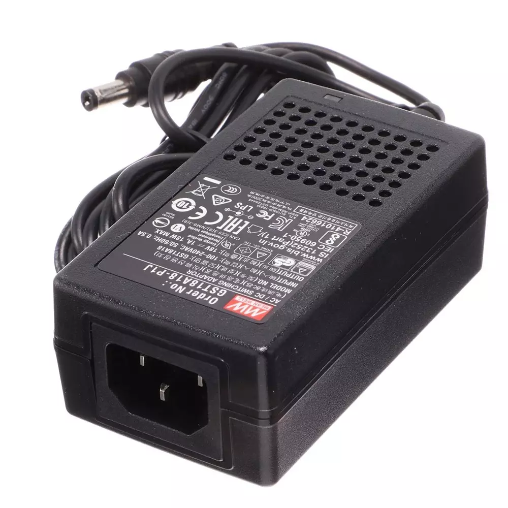 Mean Well Desktop AC Adapter 1 Output 18 W Power 85 VAC to 264 VAC, GST18A18-P1J
