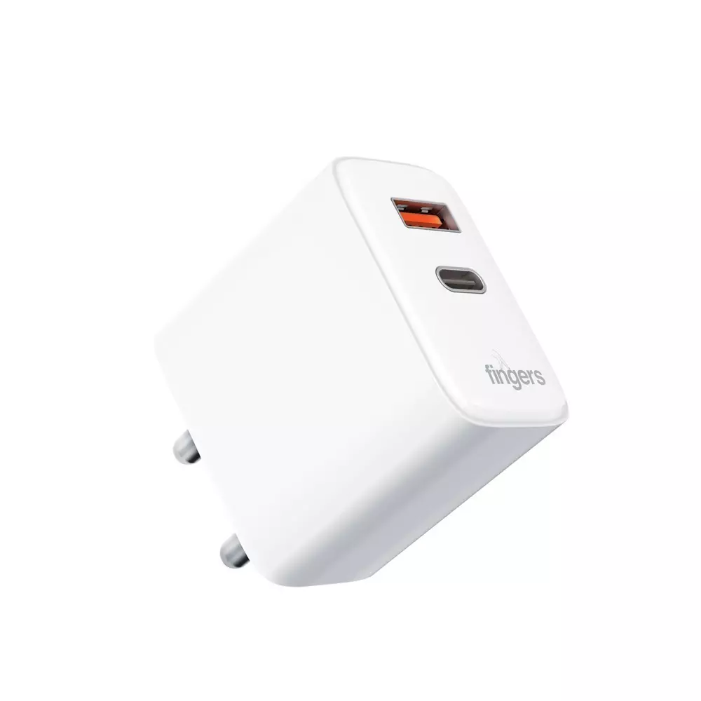 FINGERS Power Adapter 45 W Power 1 x USB-C & 1 x USB 2.0 Output Type BIS Certified Classic White Color, PA-45
