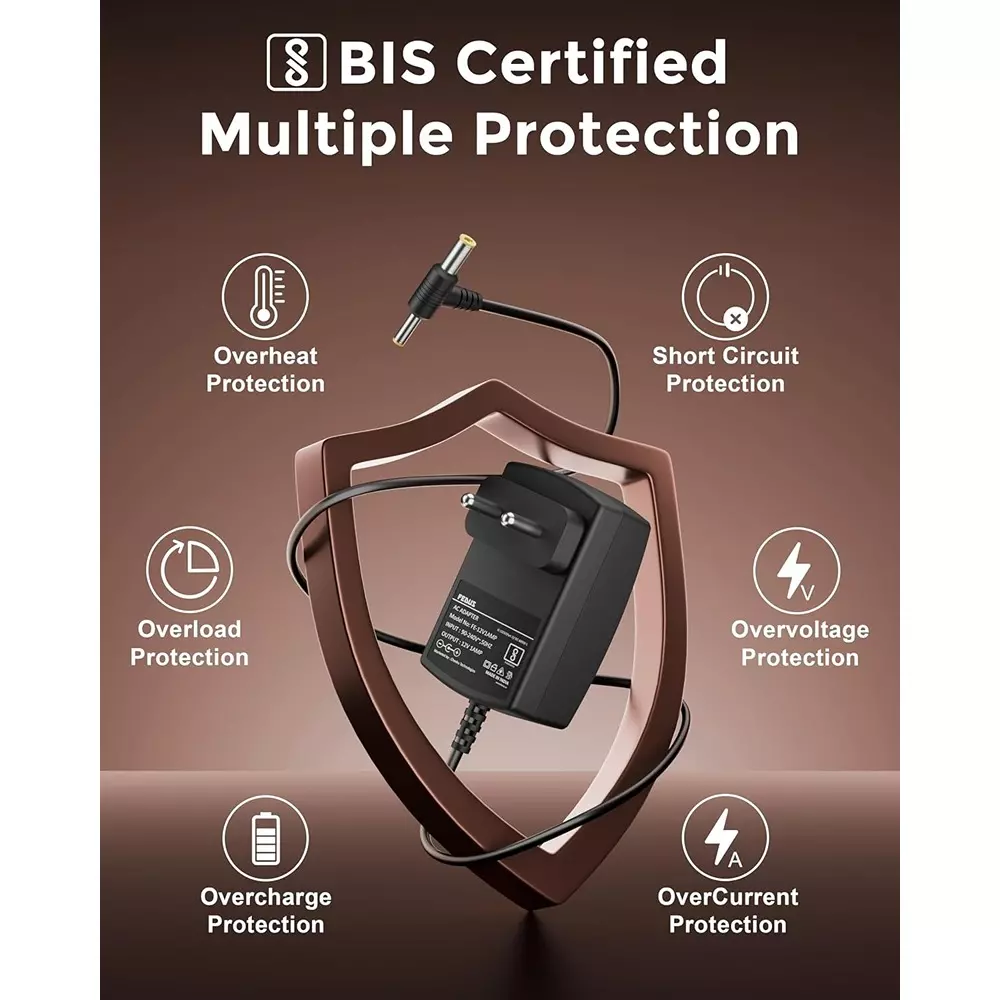 FEDUS AC Adapter PVC 12 V 3 A DC Power Supply 90-240 V Input Voltage with 2 m Cord Length, FE-12V3AMP