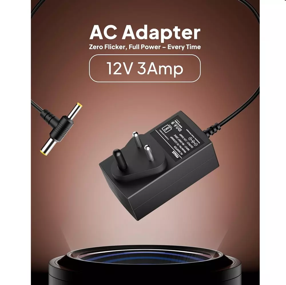 FEDUS AC Adapter PVC 12 V 3 A DC Power Supply 90-240 V Input Voltage with 2 m Cord Length, FE-12V3AMP