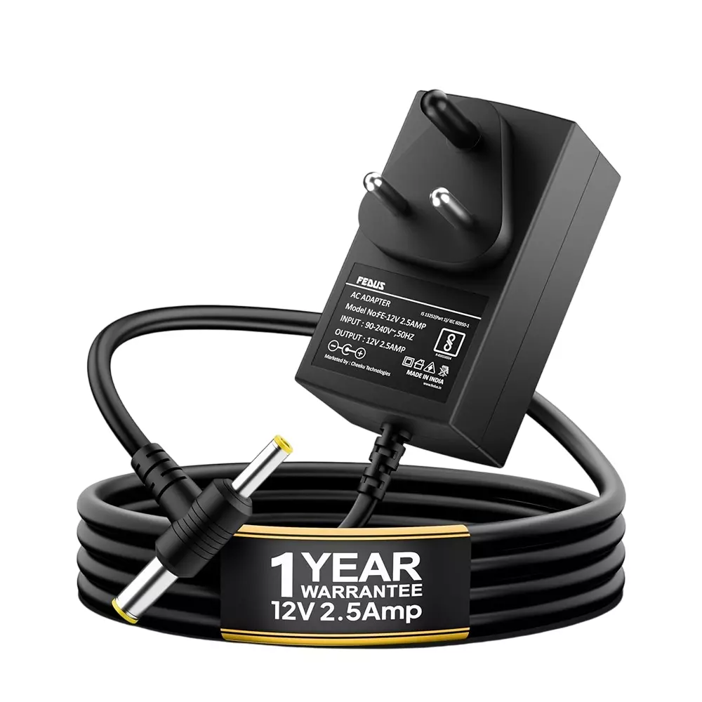 FEDUS AC Adapter PVC 12 V 2.5 A DC Power Supply 90-240 V Input Voltage with 2 m Cord Length, FE-12V 2.5AMP