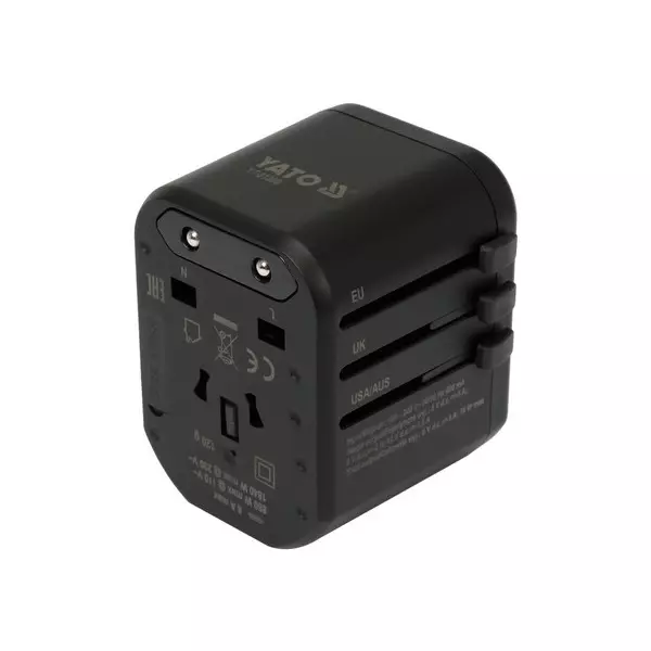 Yato 1840 W Universal Travel Adapter Black Color, 8 A Fuse and 600 mA (Minimum) Power Consumption, YT-81300