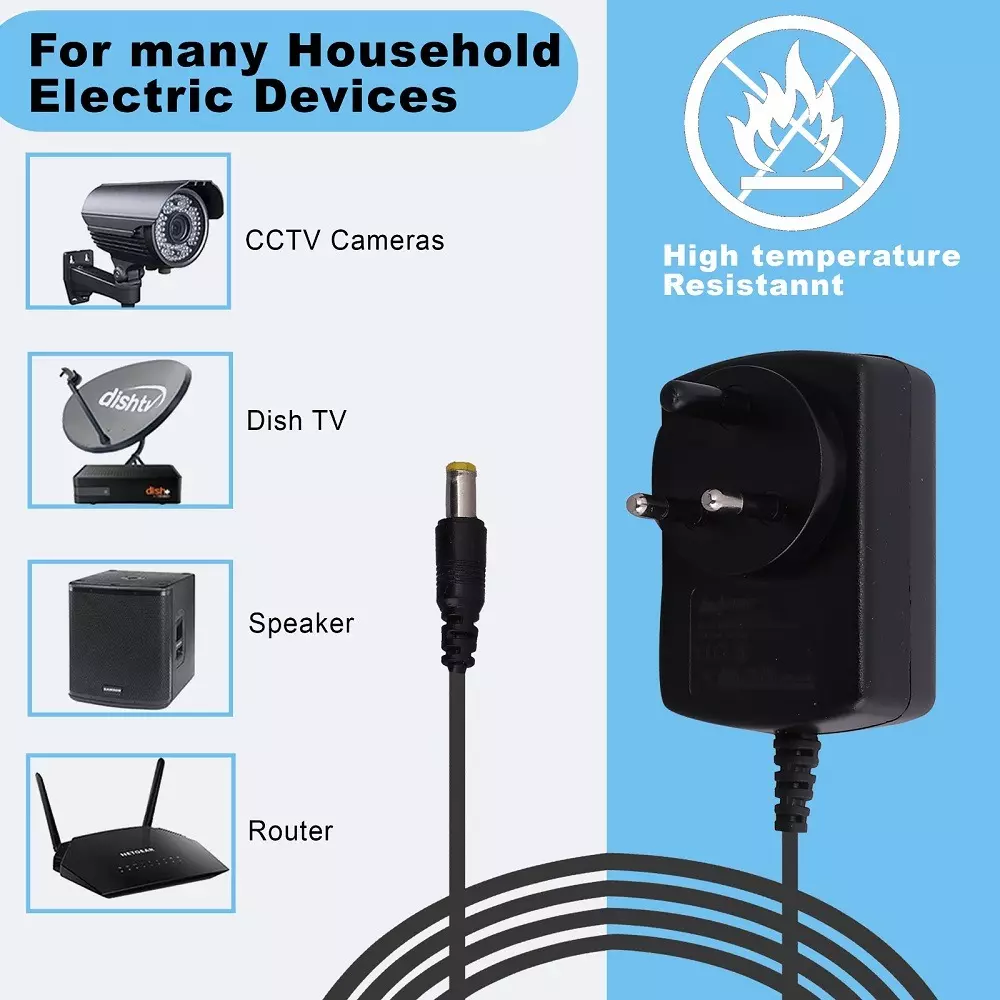 Hindpower Power Adapter Black 12 V DC 2 A with 1.5 m Cable Length, HPAD12V2A1 (Pack of 5 Pcs)