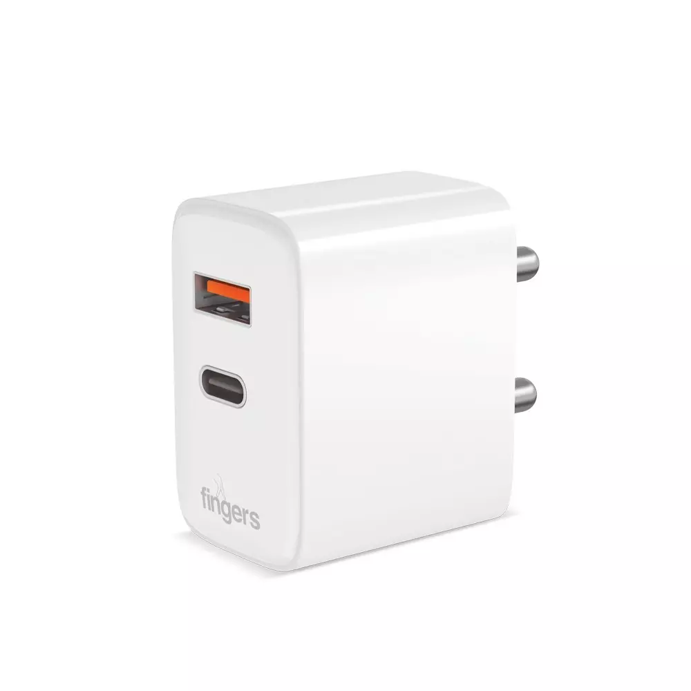 FINGERS Power Adapter 33 W Power 1 x USB-C & 1 x USB 2.0 Output Type BIS Certified Classic White Color, PA-36