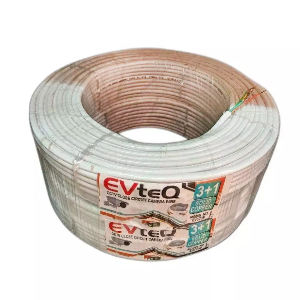 EVTeq 3+1 CCTV Cable Fresh PVC Copper 90 m Box Packing White for CCTV Camera Use, EV-A31-C-090YVP