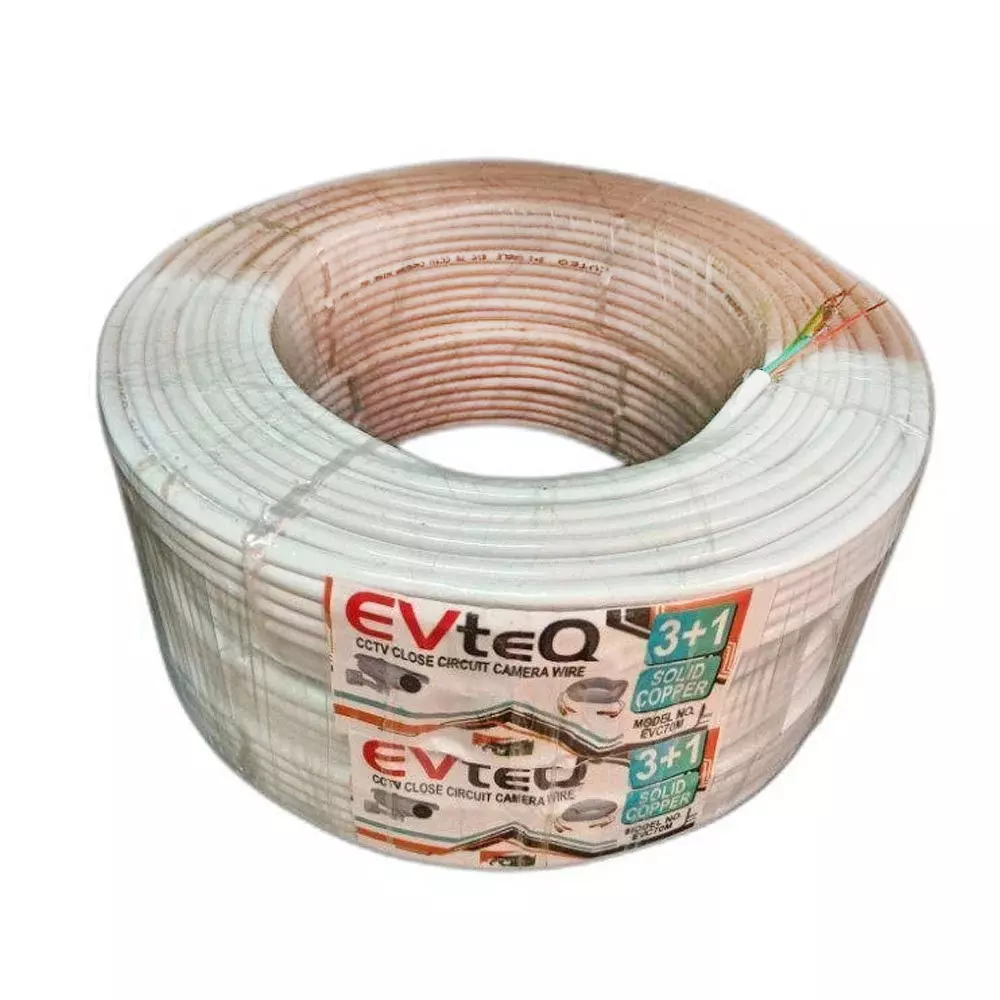 EVTeq 3+1 CCTV Cable Fresh PVC Copper 90 m Box Packing White for CCTV Camera Use, EV-A31-C-090YP