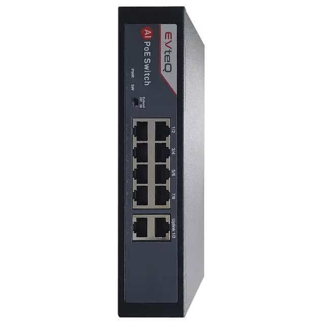 EVTeq POE Switch Black 10 Port Plastic 30 W for CCTV Systems Use, EV-08F-2U