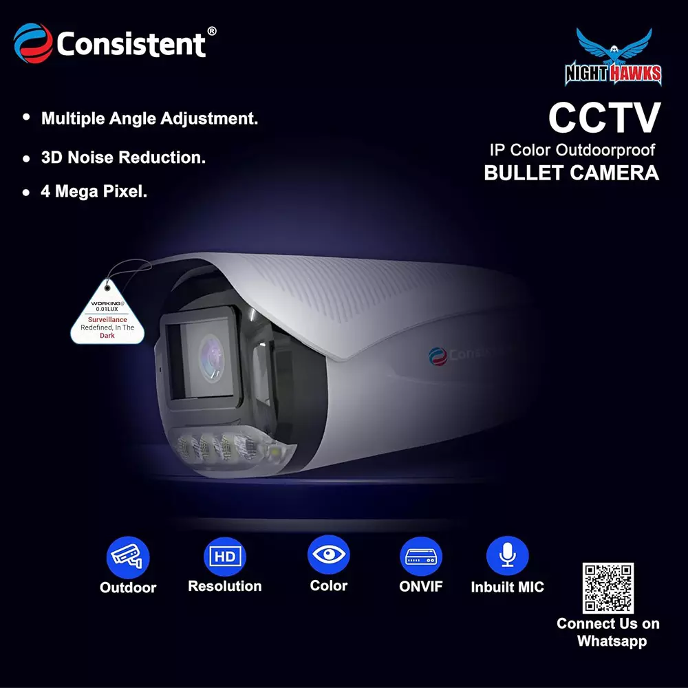 Consistent Night Hawk Dome Camera Outdoor 4 MP Support ONVIF with In-built MIC, White