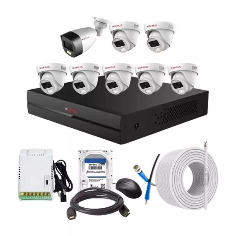 CP PLUS CCTV Combo Kit 2.4 MP Full Colour HD Audio Indoor & Outdoor with 8 Channel DVR, 1 Bullet 7 Dome Camera, 8 Channel SMPS, 70 m Cable, 1 TB HDD & Connectors