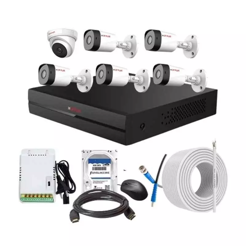 CP PLUS CCTV Combo Kit 2.4 MP Full HD Audio Indoor & Outdoor with 8 Channel DVR 5 Bullet, 1 Dome Camera, 8 Channel SMPS, 70 m Cable 500 GB HDD & Connectors