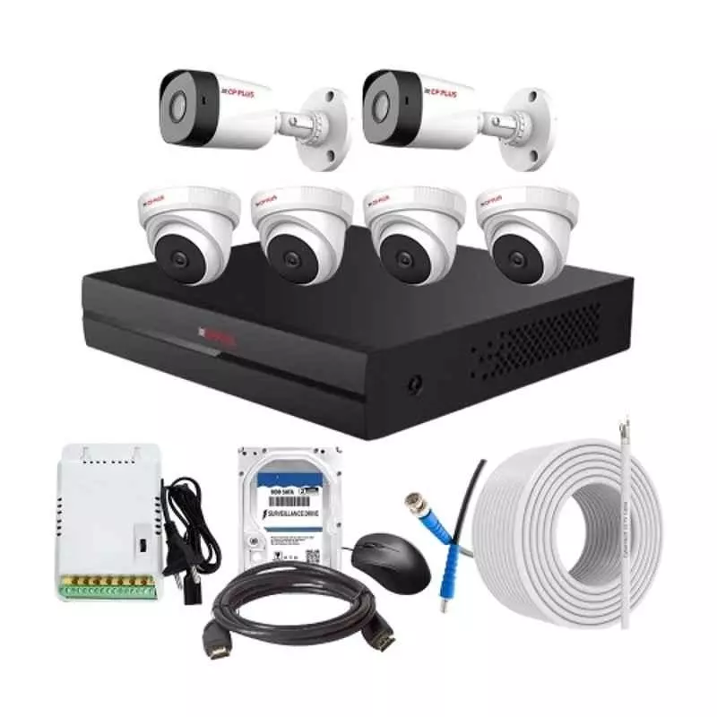 CP PLUS CCTV Combo Kit 2.4 MP Full HD Audio Indoor & Outdoor with 8 Channel DVR 4 Dome, 2 Bullet Camera, 8 Channel SMPS, 70 m Cable 500 GB HDD & Connectors