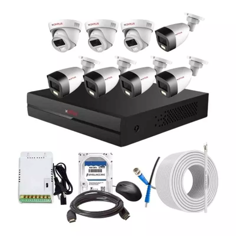 CP PLUS CCTV Combo Kit 2.4 MP Full Colour HD Audio Indoor & Outdoor with 8 Channel DVR, 3 Dome 5 Bullet Camera, 8 Channel SMPS, 70 m Cable, 1 TB HDD & Connectors