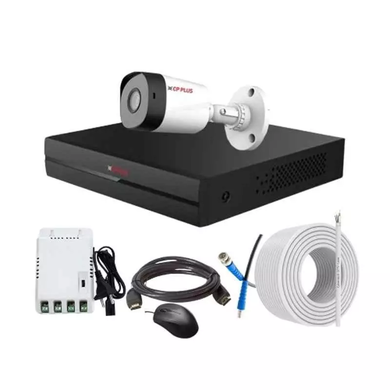 CP PLUS CCTV Combo Kit 2.4 MP Full HD Audio Indoor & Outdoor with 4 Channel DVR 1 Bullet Camera, 4 Channel SMPS, 70 m Copper Cable & Connectors
