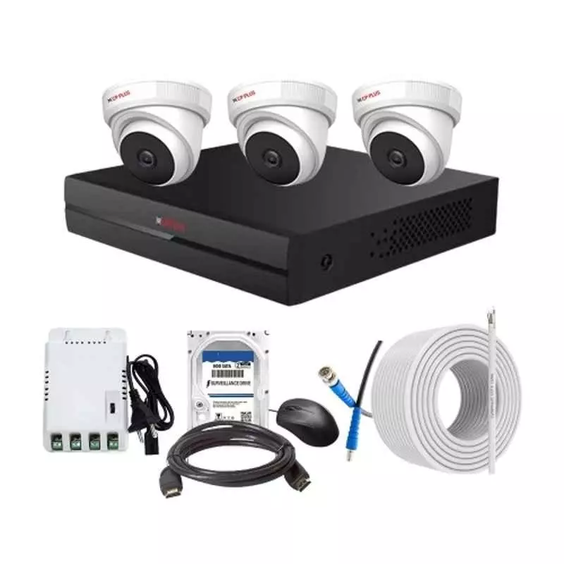 CP PLUS CCTV Combo Kit 2.4 MP Full HD Audio Indoor & Outdoor with 4 Channel DVR 3 Dome Camera, 4 Channel SMPS, 70 m Copper Cable 2 TB HDD & Connectors