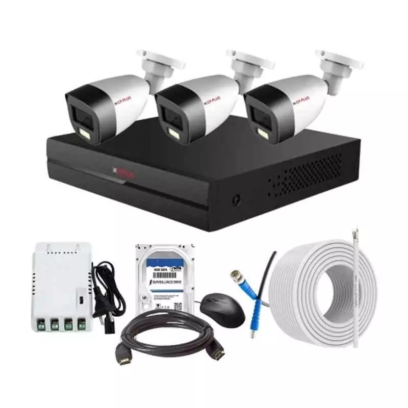 CP PLUS CCTV Combo Kit 2.4 MP Full Colour HD Audio Indoor & Outdoor with 4 Channel DVR, 3 Bullet Camera, 4 Channel SMPS, 70 m Copper Cable, 2 TB HDD & Connectors