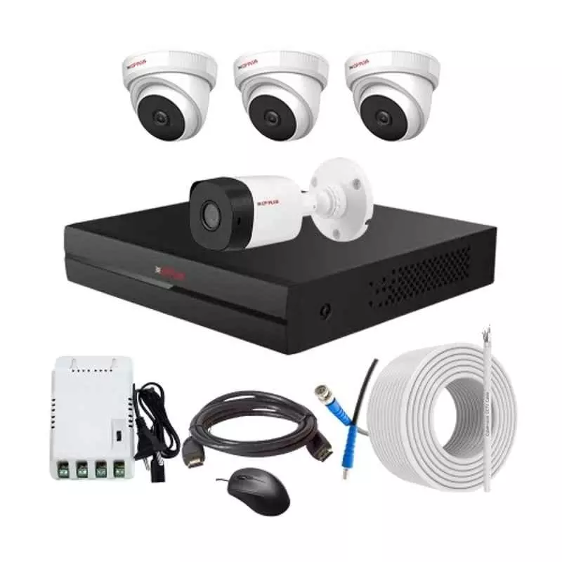 CP PLUS CCTV Combo Kit 2.4 MP Indoor & Outdoor with 4 Channel DVR, 1 Bullet 3 Dome Camera, 4 Channel SMPS, 70 m Copper Cable & Connectors