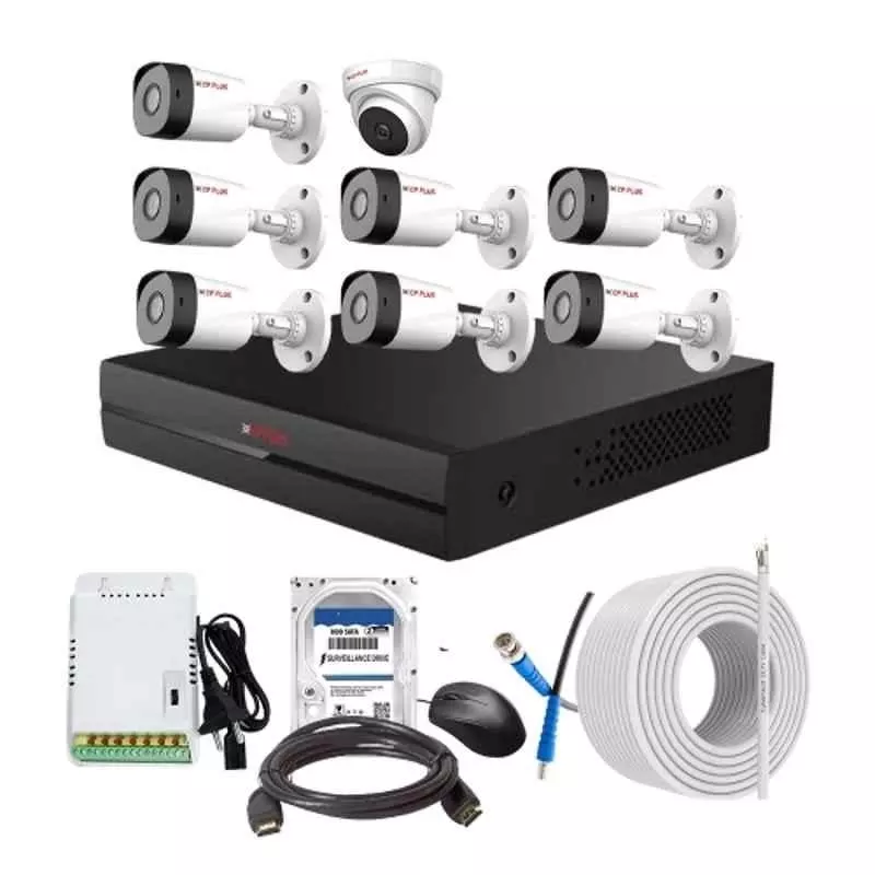 CP PLUS CCTV Combo Kit 2.4 MP Full HD Audio Indoor & Outdoor with 8 Channel DVR 7 Bullet, 1 Dome Camera, 8 Channel SMPS, 70 m Cable 500 GB HDD & Connectors