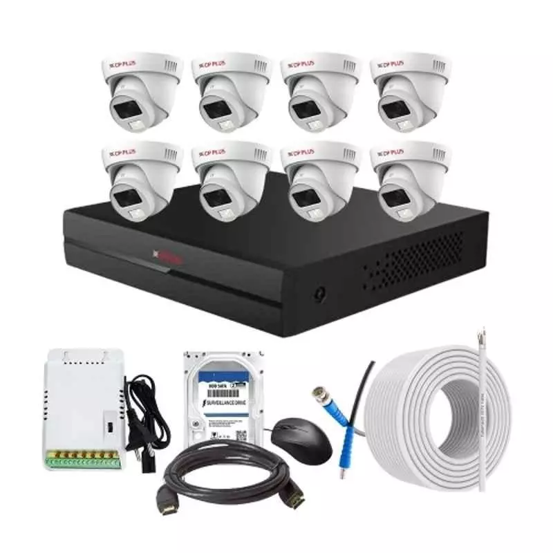CP PLUS CCTV Combo Kit 2.4 MP Full Colour HD Audio Indoor & Outdoor with 8 Channel DVR, 8 Dome Camera, 8 Channel SMPS, 70 m Copper Cable, 1 TB HDD & Connectors