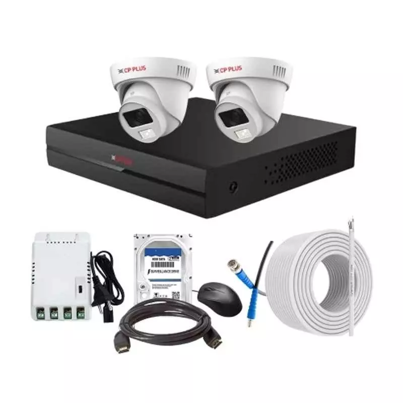 CP PLUS CCTV Combo Kit 2.4 MP Full Colour HD Audio Indoor & Outdoor with 4 Channel DVR, 2 Dome Camera, 4 Channel SMPS, 70 m Copper Cable, 1 TB HDD & Connectors