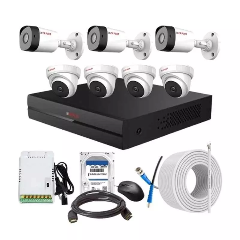 CP PLUS CCTV Combo Kit 2.4 MP Full HD Audio Indoor & Outdoor with 8 Channel DVR 4 Dome, 3 Bullet Camera, 8 Channel SMPS, 70 m Cable 1 TB HDD & Connectors