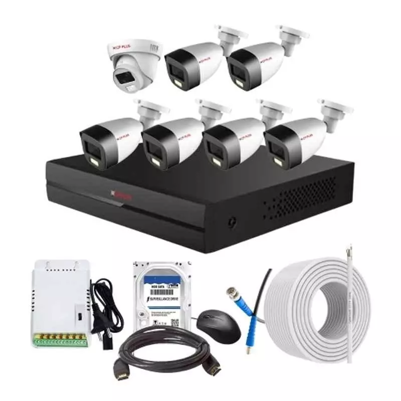CP PLUS CCTV Combo Kit 2.4 MP Full Colour HD Audio Indoor & Outdoor with 8 Channel DVR, 6 Bullet 1 Dome Camera, 8 Channel SMPS, 70 m Cable, 500 GB HDD & Connectors