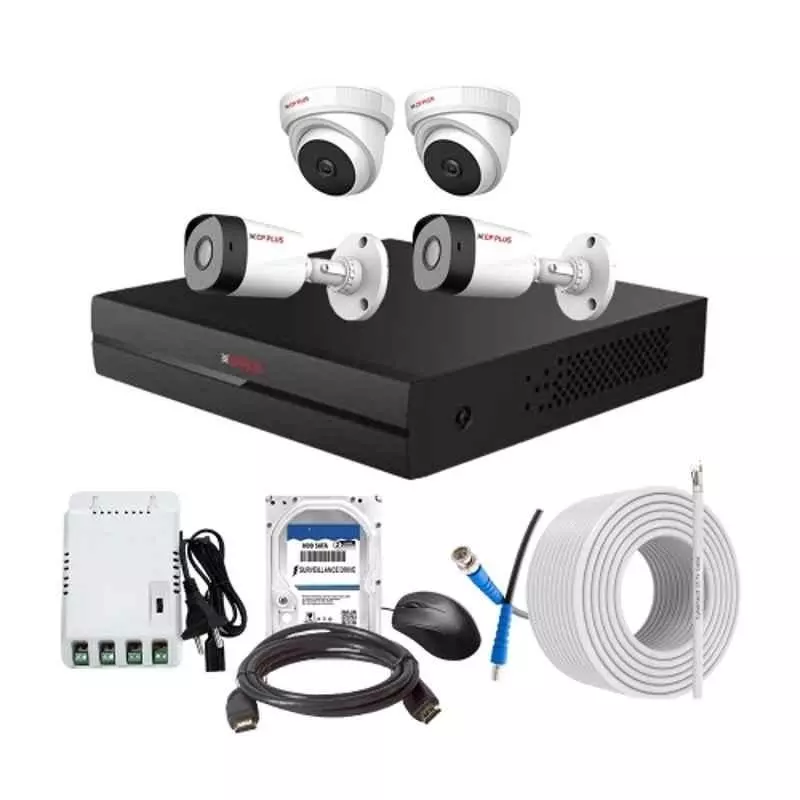 CP PLUS CCTV Combo Kit 2.4 MP Full HD Audio Indoor & Outdoor with 4 Channel DVR 2 Dome, 2 Bullet Camera, 4 Channel SMPS, 70 m Cable 500 GB HDD & Connectors