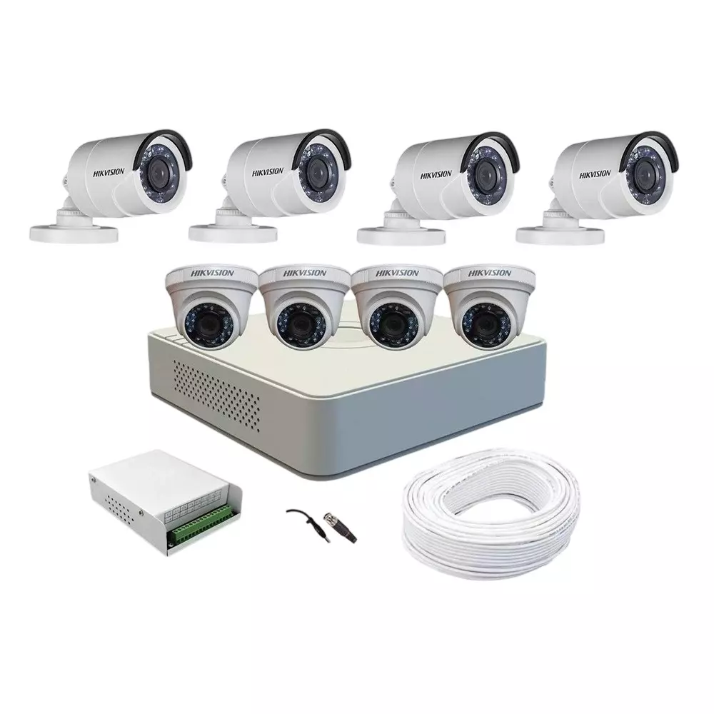 HikVision 2 MP CCTV Camera With 8 Channel Dvr Standalone Kit 90 m Cable Length White