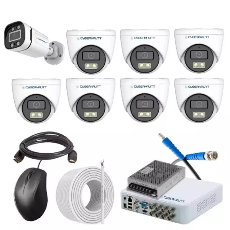 Cybernautt 2.4 MP Indoor & Outdoor CCTV Combo Kit with 8 Channel DVR 1 Bullet & 7 Dome Camera 8 Channel SMPS 50 m Copper Cable & Connectors
