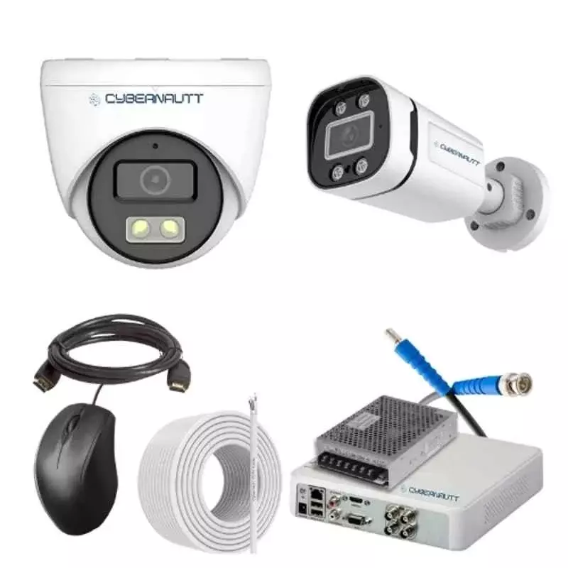 Cybernautt 2.4 MP Indoor & Outdoor CCTV Combo Kit with 4 Channel DVR 1 Dome & 1 Bullet Camera 4 Channel SMPS 50 m Copper Cable & Connectors