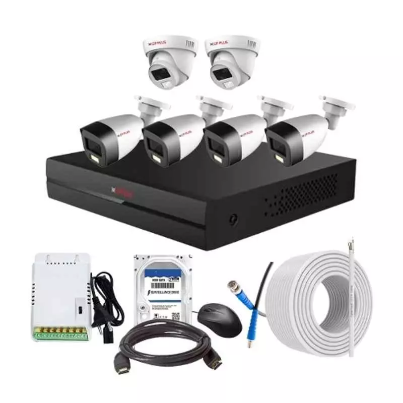 CP PLUS CCTV Combo Kit 2.4 MP Full Colour HD Audio Indoor & Outdoor with 8 Channel DVR, 4 Bullet 2 Dome Camera, 8 Channel SMPS, 70 m Cable, 500 GB HDD & Connectors