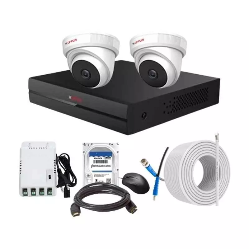CP PLUS CCTV Combo Kit 2.4 MP Full HD Audio Indoor & Outdoor with 4 Channel DVR 2 Dome Camera, 4 Channel SMPS, 70 m Copper Cable 500 GB HDD & Connectors
