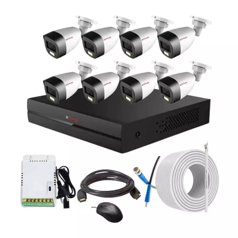CP PLUS CCTV Combo Kit 2.4 MP Full Colour HD Audio Indoor & Outdoor with 8 Channel DVR, 8 Bullet Camera, 8 Channel SMPS, 70 m Copper Cable & Connectors