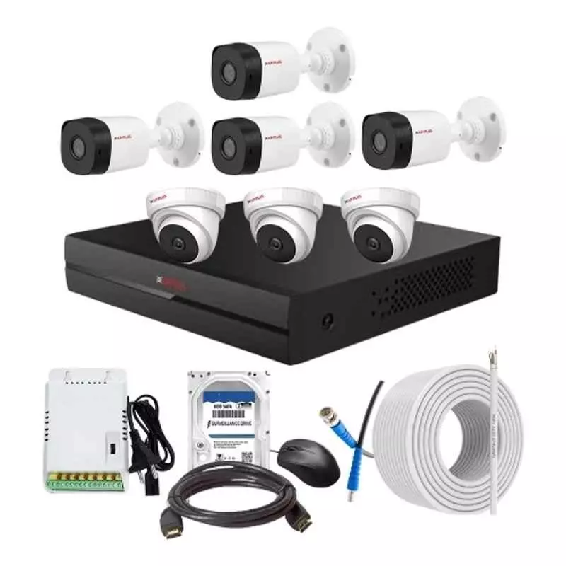 CP PLUS CCTV Combo Kit 2.4 MP Indoor & Outdoor with 8 Channel DVR, 3 Dome 4 Bullet Camera, 8 Channel SMPS, 70 m Cable, 2TB HDD & Connectors