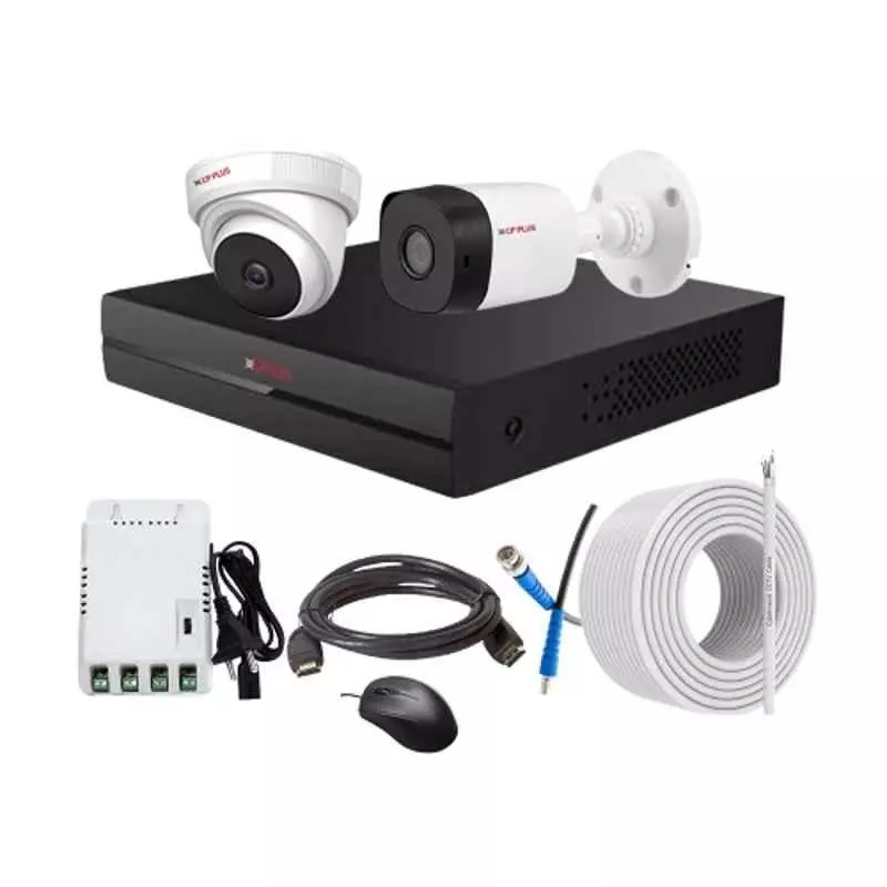 CP PLUS CCTV Combo Kit 2.4 MP Indoor & Outdoor with 4 Channel DVR, 1 Dome 1 Bullet Camera, 4 Channel SMPS, 70 m Copper Cable & Connectors