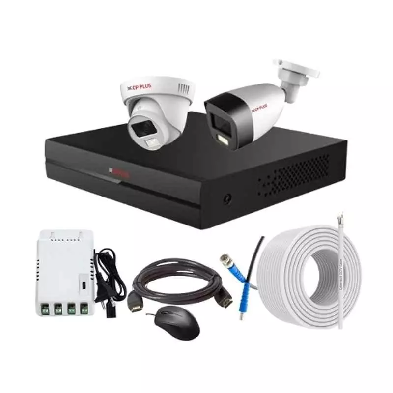 CP PLUS CCTV Combo Kit 2.4 MP Full Colour HD Audio Indoor & Outdoor with 4 Channel DVR, 1 Dome 1 Bullet Camera, 4 Channel SMPS, 70 m Copper Cable & Connectors