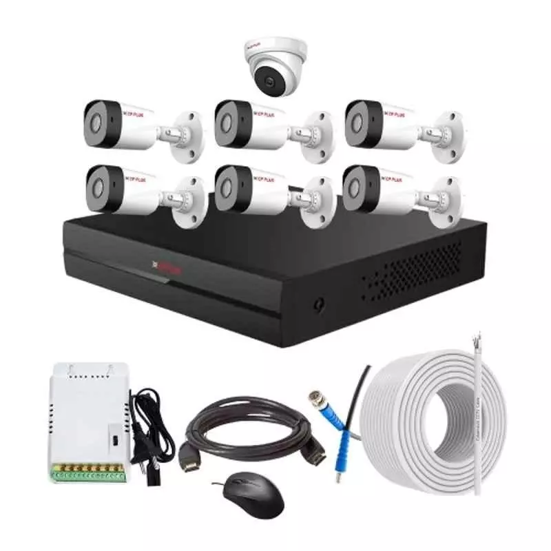 CP PLUS CCTV Combo Kit 2.4 MP Full HD Audio Indoor & Outdoor with 8 Channel DVR 6 Bullet, 1 Dome Camera, 8 Channel SMPS, 70 m Copper Cable & Connectors