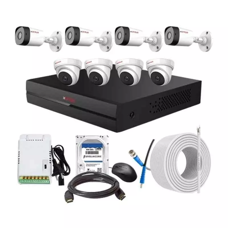 CP PLUS CCTV Combo Kit 2.4 MP Full HD Audio Indoor & Outdoor with 8 Channel DVR 4 Dome, 4 Bullet Camera, 8 Channel SMPS, 70 m Cable 1 TB HDD & Connectors