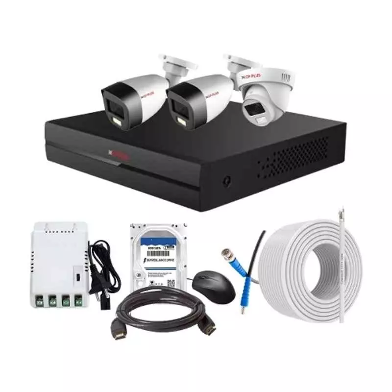 CP PLUS CCTV Combo Kit 2.4 MP Full Colour HD Audio Indoor & Outdoor with 4 Channel DVR, 2 Bullet 1 Dome Camera, 4 Channel SMPS, 70 m Cable, 2 TB HDD & Connectors