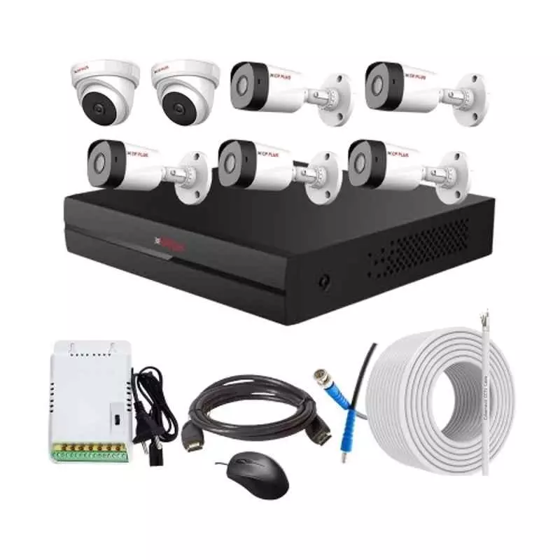 CP PLUS CCTV Combo Kit 2.4 MP Full HD Audio Indoor & Outdoor with 8 Channel DVR 5 Bullet, 2 Dome Camera, 8 Channel SMPS, 70 m Copper Cable & Connectors